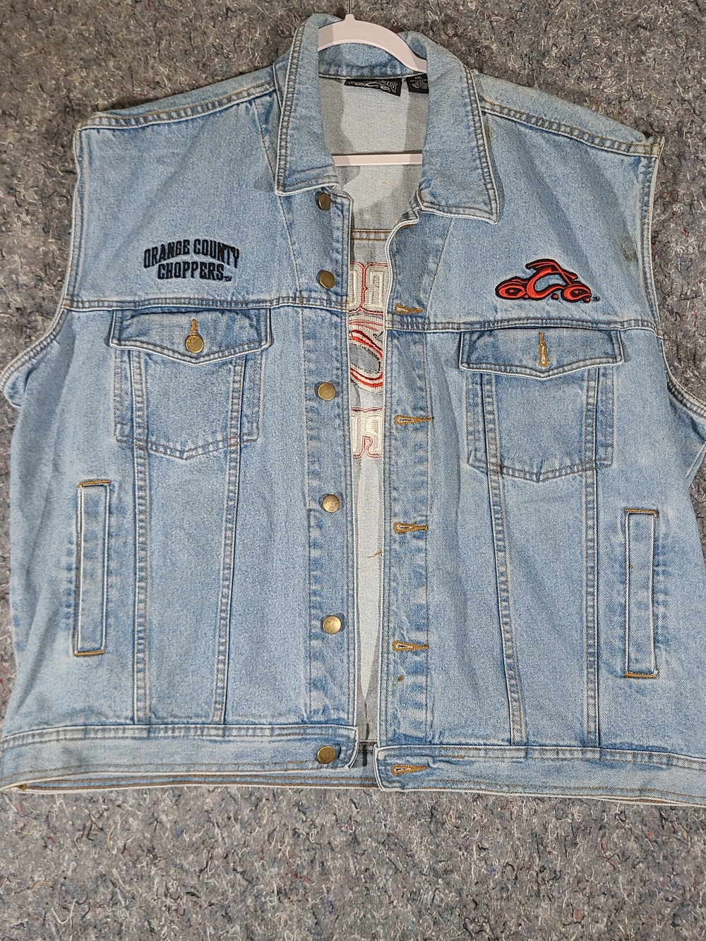 Orange County Choppers OCC Denim Vest Mens XXL Blue Embroidered Motorcycle Biker